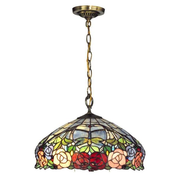 Dale Tiffany Zenia Rose 3-Light Antique Brass Hanging Pendant