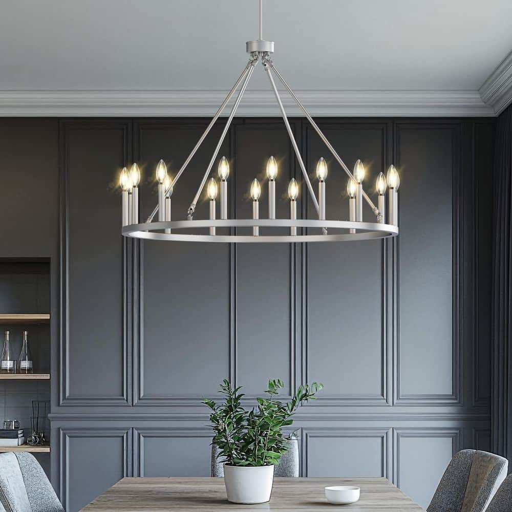 Bismarck 16-Light 40 in. Sliver Modern Wagon Wheel Dimmable Chandeliers With Wrought Iron Accents Living Foyer Lighting price history on PriceWatchPro