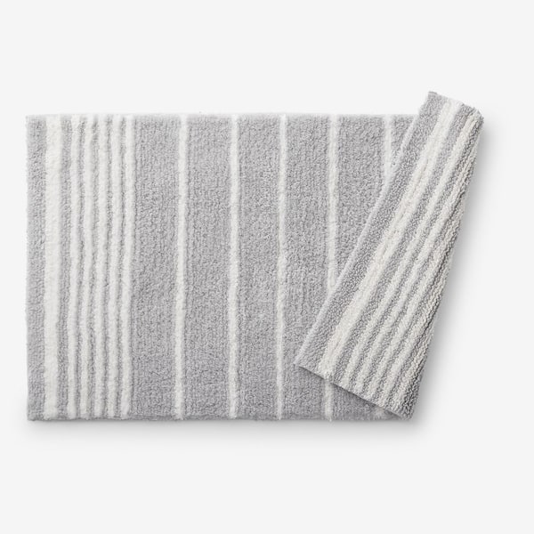 Company Cotton Plush Spa Stripe 17 in. x 24 in. Gray Bath Rug