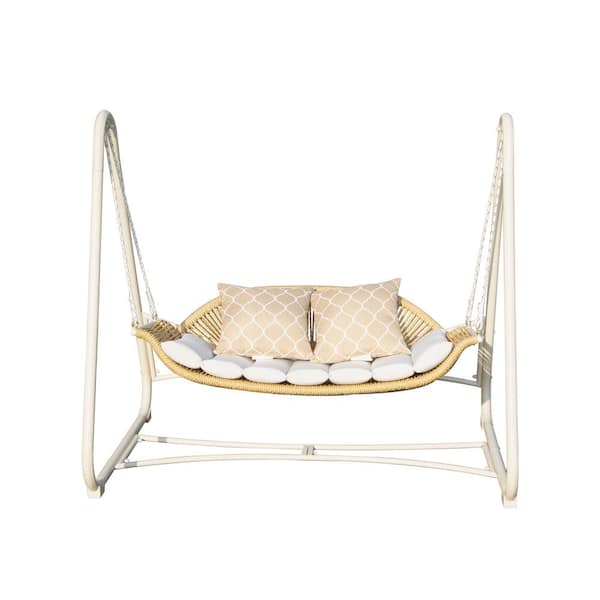 Outdoor Patio 2-Seat Metal Steel Porch Swing with Thickened Cushions and Pillow