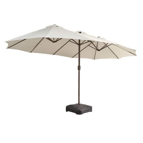 15 ft. × 9 ft. Rectangular Metal Double-sided Market Patio Umbrella with Base and Crank in Off-White
