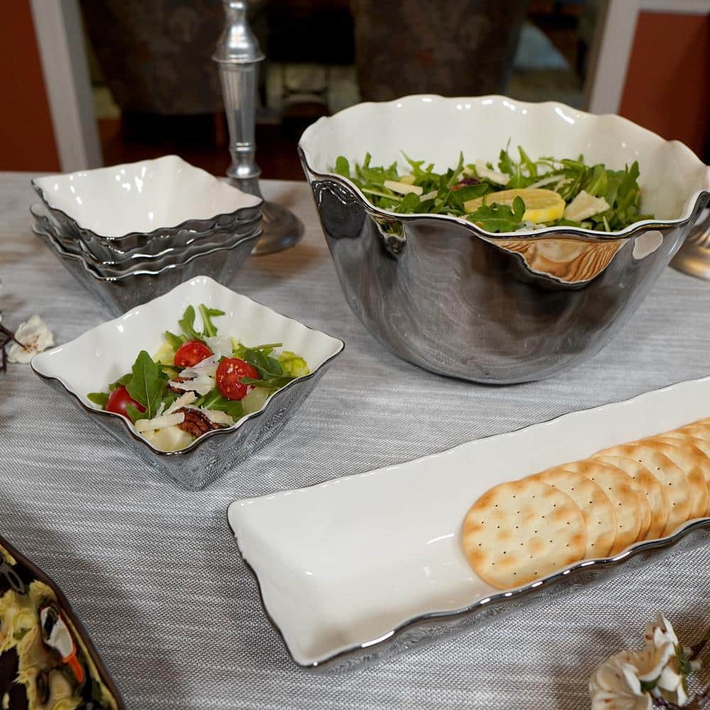 Certified International Silver Coast Metallic Glazed Porcelain Cracker Tray