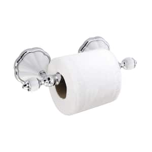 FLORA Toilet Paper Holder with Stainless Steel Roller in White Porcelain and Polished Chrome