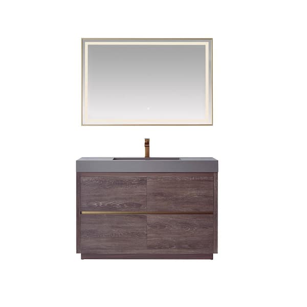 ROSWELL Huesca 48 in. W x 20 in. D x 33.9 in. H Single Sink Bath Vanity in N. Carolina Oak with Gray Composite Top and Mirror