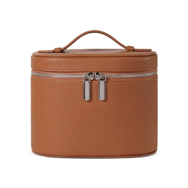 Black Makeup Organizer Bag with Removable Compartments and Handle, Travel Cosmetic Case for Women Toiletries