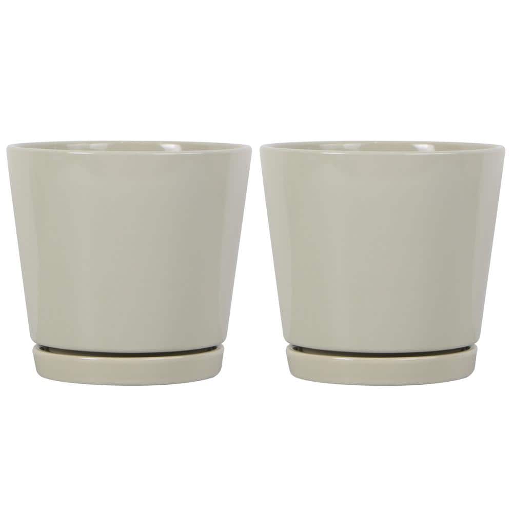 6 in. Piedmont Small Beige Ceramic Planter (6 in. D x 5.7 in. H) with Drainage Hole Decorative Pots (2-Pack) price history on PriceWatchPro