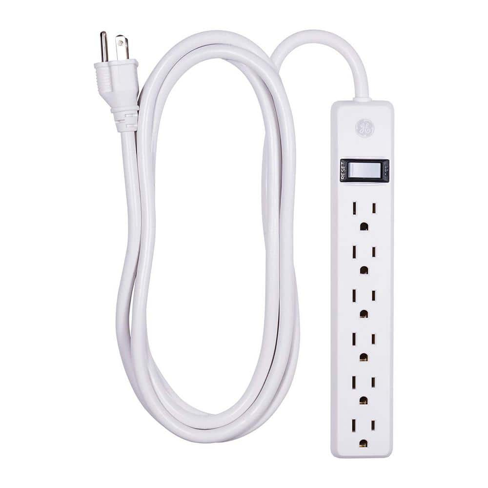 GE 6-Outlet Power Strip with 8 ft. Extension Cord, White 14832 - The ...