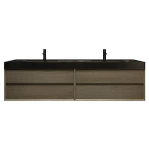 MIA 84 in. W x 20 in. D x 24 in. H Double Sink Floating Bath Vanity in Coffee Wood with Black Stainless Steel Top