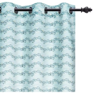 Green Floral Thermal Grommet Blackout Curtain - 52 in. W x 84 in. L