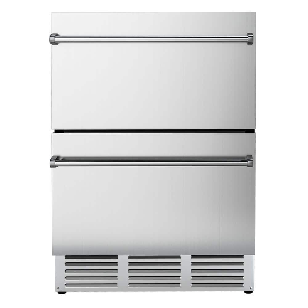 SIMZLIFE 24 in. 4.9 cu. Ft. Undercounter Freestanding/Built-in Double Drawer Refrigerator in Silver, Stainless Steel, 2-Baskets