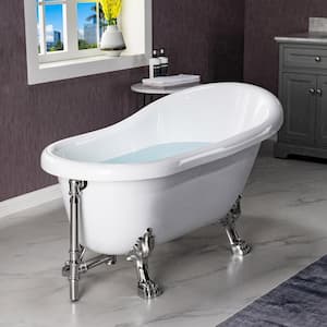Austin 54 in. Heavy Duty Acrylic Slipper Clawfoot Bath Tub in White, Claw Feet, Drain & Overflow in Brushed Nickel