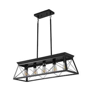 Gelsenkirchen 5-Light Black Finish Industrial Farmhouse Linear Chandelier for Kitchen Island with No Bulbs Included
