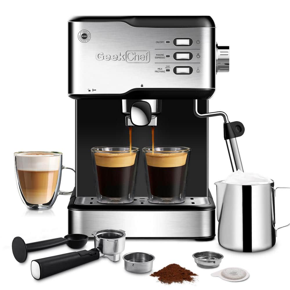 2-Cup Espresso Machine in Black with 20-Bar Pump, Milk Frother Steam Wand