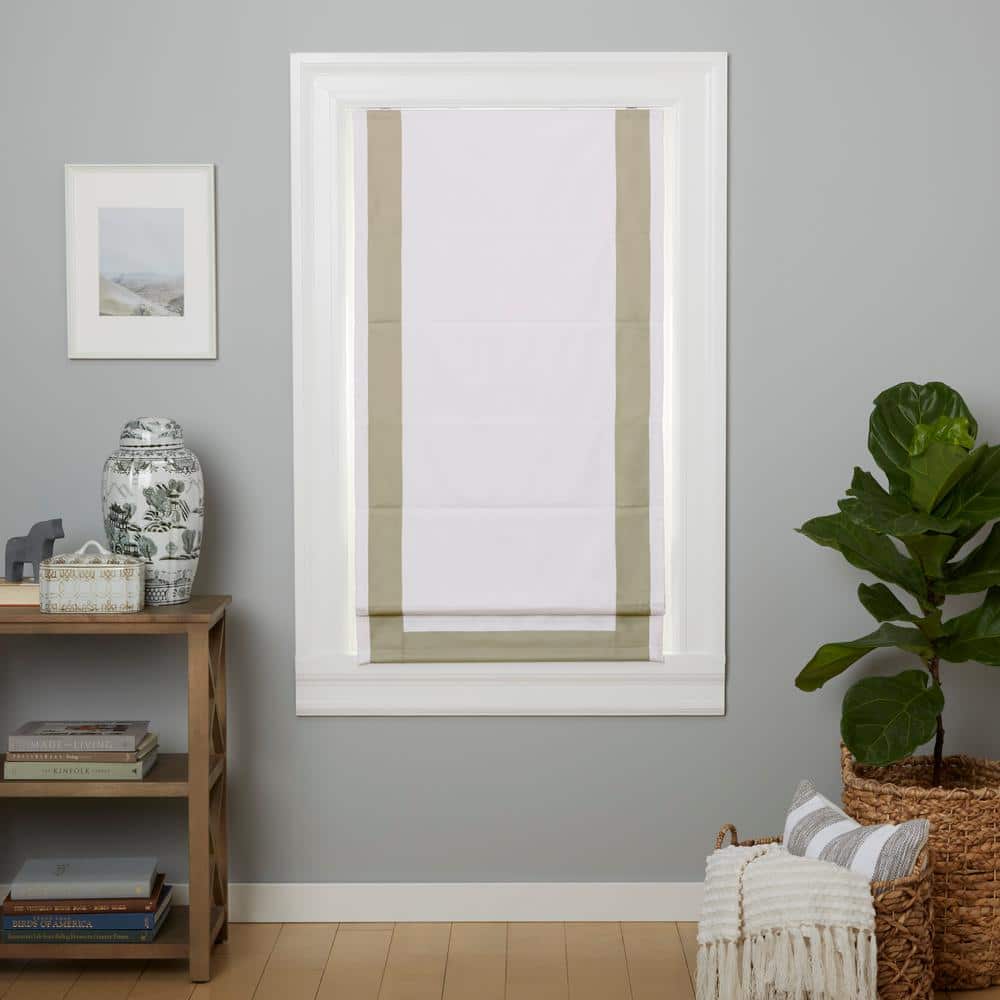 White and Gray Cordless Blackout Roman Shade