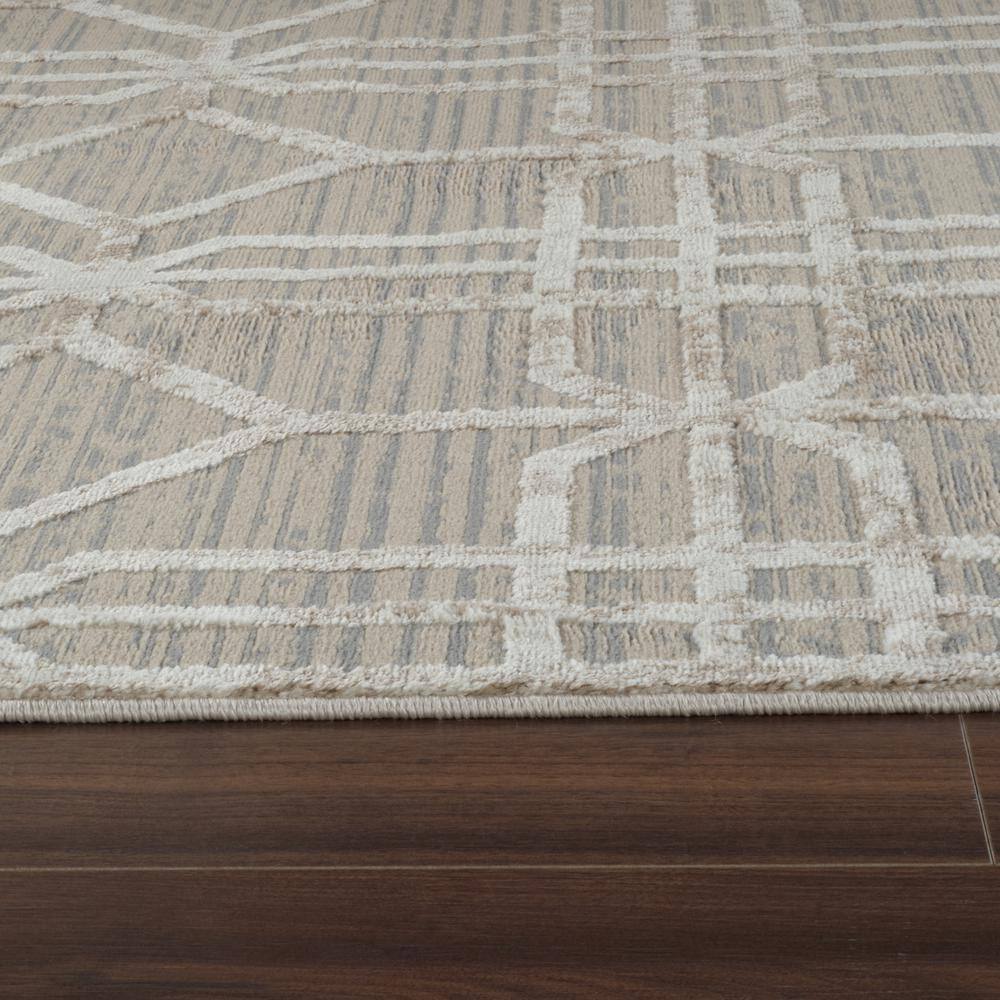 Beige and Brown Geometric Pattern Medium Pile Area Rug
