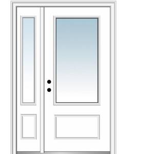 53 in. x 81.75 in. Right-Hand Inswing Clear Glass 3/4 Lite 1 Panel Primed Fiberglass Prehung Front Door w/One Sidelite
