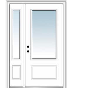 51 in. x 81.75 in. Clear Glass Right Hand 3/4 Lite 1-panel Primed Fiberglass Smooth Prehung Front Door with One Sidelite