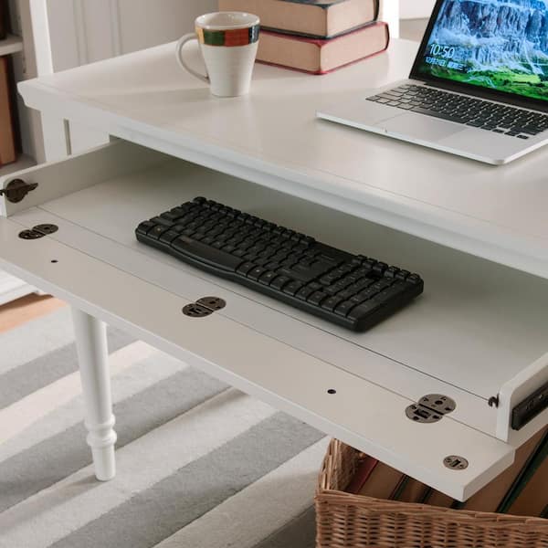 48 in. Rectangular Solid Hardwood White 1-Drawer Computer Desk with Keyboard Tray