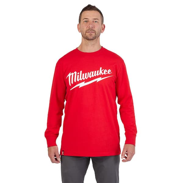 Milwaukee Men's Medium Red Heavy-Duty Long-Sleeve T-Shirt 608R-M