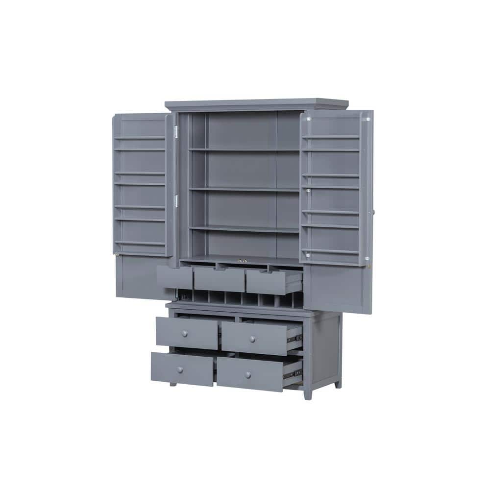 Gray Freestanding Kitchen Pantry Wooden Kitchen Storage Cabinet Cupboard wi
