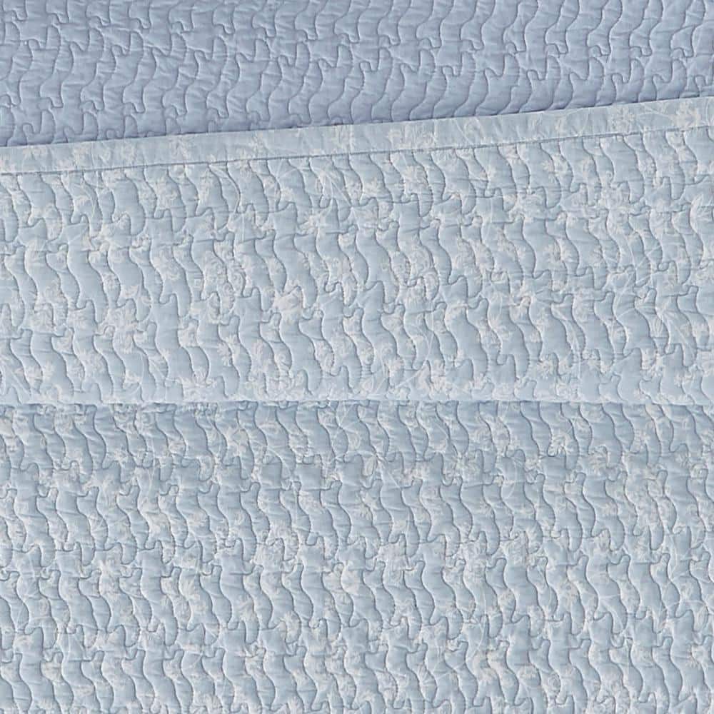 Majesty Blue Cotton Full Quilt Set with Floral Design
