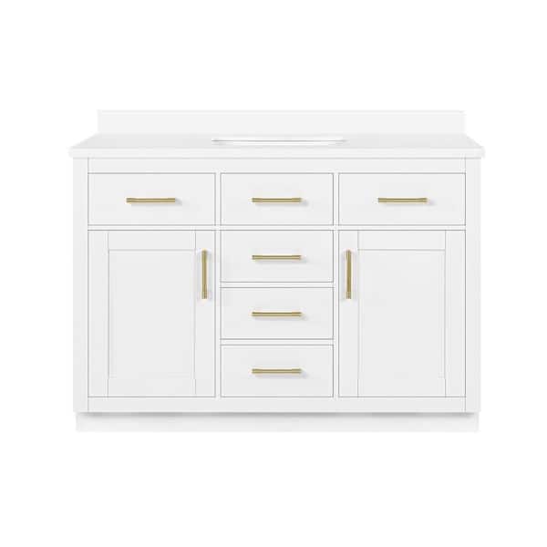 Bailey 48 in. Single Sink Freestanding White Bath Vanity with White Quartz Top and Brushed Gold Hardware