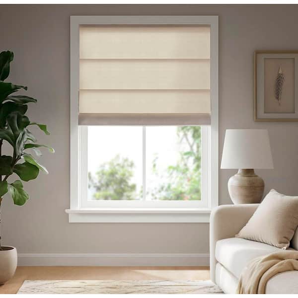 Galen Matte Ivory Cordless Polyester Roman Blind-33 in. W x 64 in. L