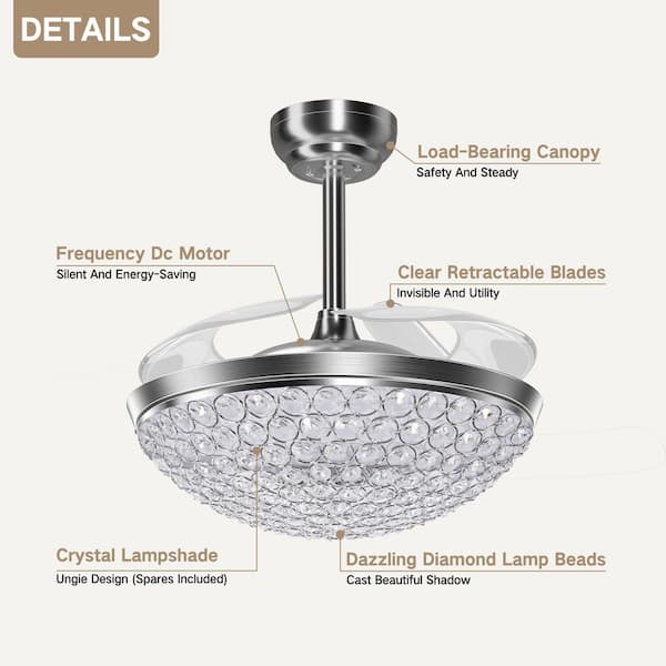 42 in. Silver Retractable DC Downrod Mount Modern Fandelier Ceiling Fan w/ Integrated LED, Quite,Remote and App Included