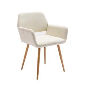 White Fabric Modern Living Dining Room Upholstered Small Side Chairs with Metal Legs (Set of 1)