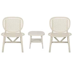 White 3-Piece PP Plastic Outdoor Bistro Set, All Weather Patio Table Chair Set, Conversation Set with Widened Seat