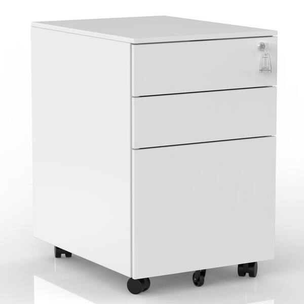 Eer White 3 Drawer Mobile Metal, Under Desk Filing Cabinet White