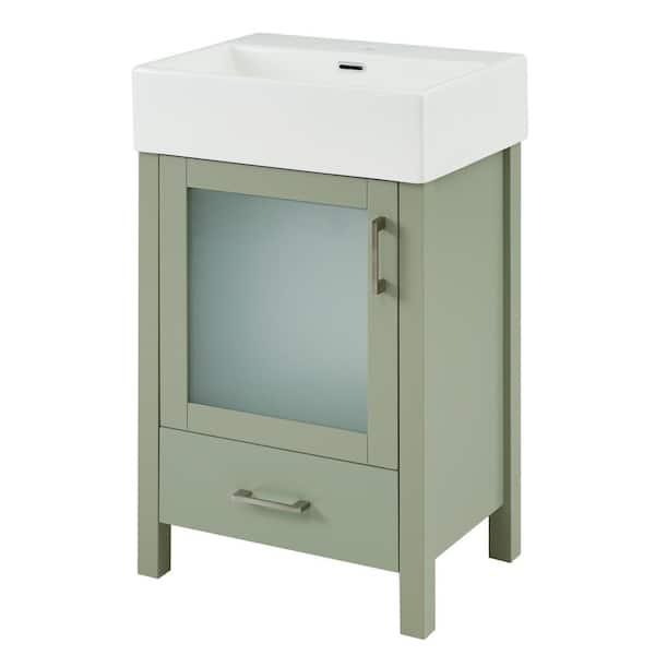 Runesay 20 in. W Freestanding Bath Vanity in Green with White Ceramic Top and Ample Storage