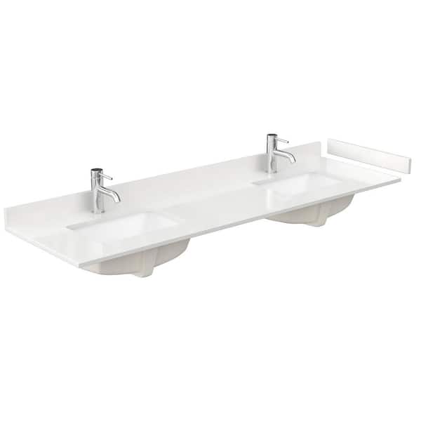 72 in. W x 22 in. D Quartz White Rectangular Double Sink Bathroom Vanity Top in White
