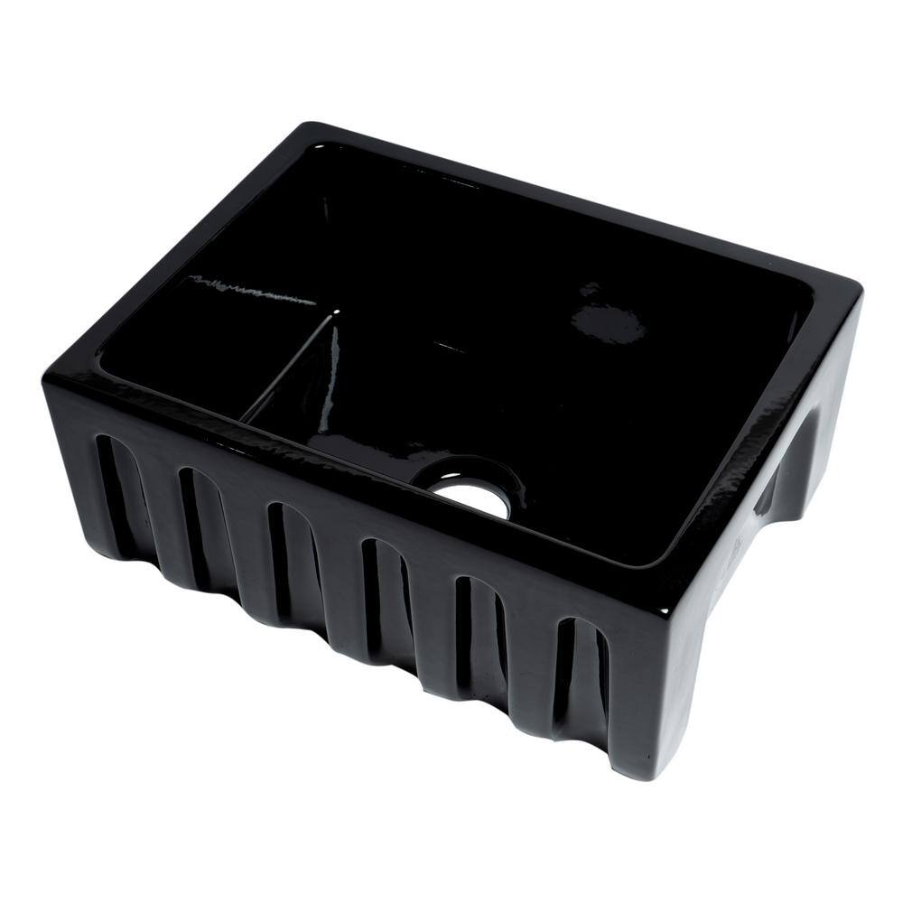 24'' Gloss Black Fireclay Farmhouse Drop-In Sink