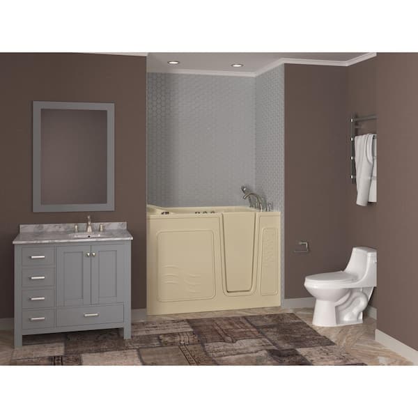 Safe Economy 53 in L x 30 in W Right Drain Walk-in Whirlpool and Air Bathtub in Biscuit
