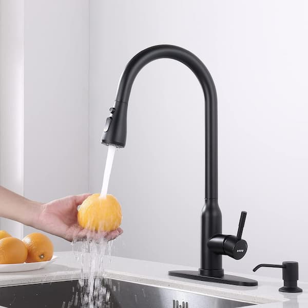 1-Piece Stainless Steel Touch Faucet in Matte Black, Smart Kitchen Sink Faucet with Pull Down Sprayer