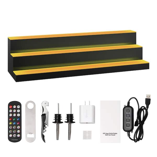 LED Lighted Liquor Bottle Display, 10 in. H x 12 in. W 30-Bottle, Multi-Colored Acrylic Bar Shelf with RF Remote