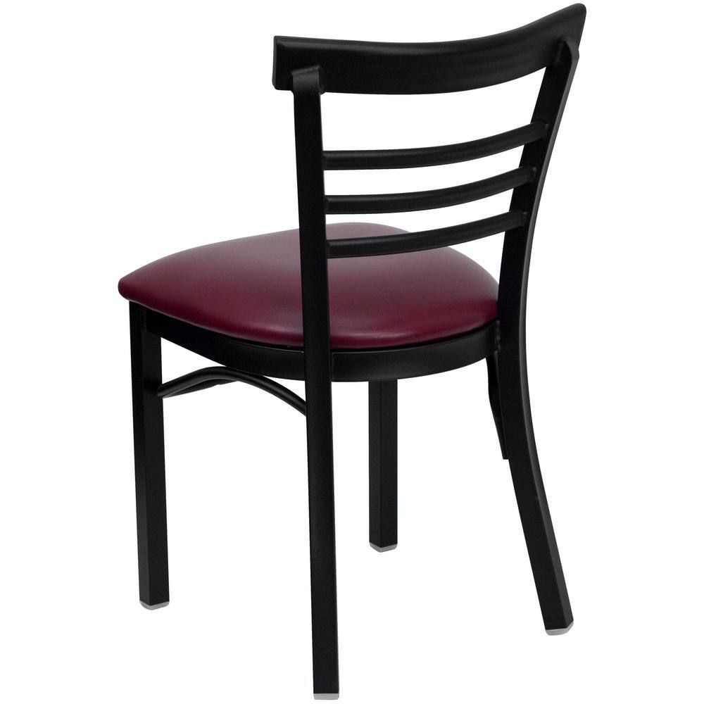 Black Metal Ladder Back Chair with Burgundy Vinyl Seat