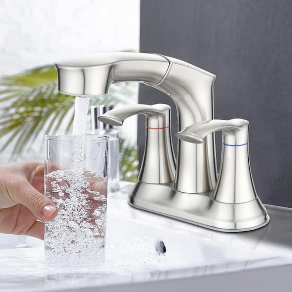 Unbranded Centerset Faucet 2 Handle 4 in. Bathroom Faucet with Pull Out Sprayer, Stainless Steel Utility Sink Faucet in Nickel