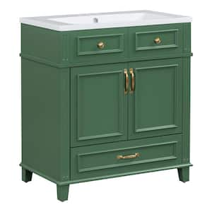 30 in. W Single Sink Freestanding Bath Vanity in Green with White Resin Sink Top