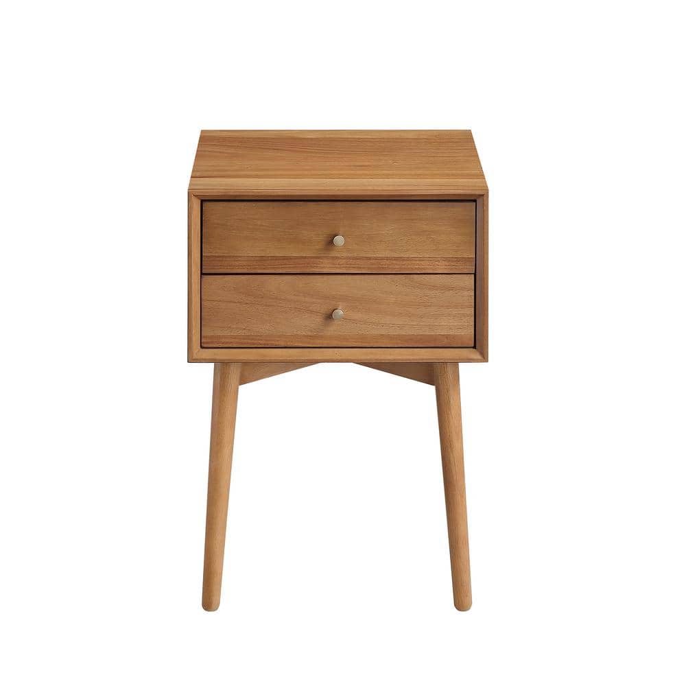 Harper Mid-Century Oak Wood Nightstand with Vintage Brass Hardware