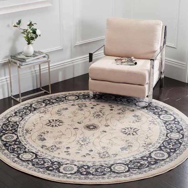 Lyndhurst Light Beige/Anthracite 7 ft. x 7 ft. Round Border Area Rug