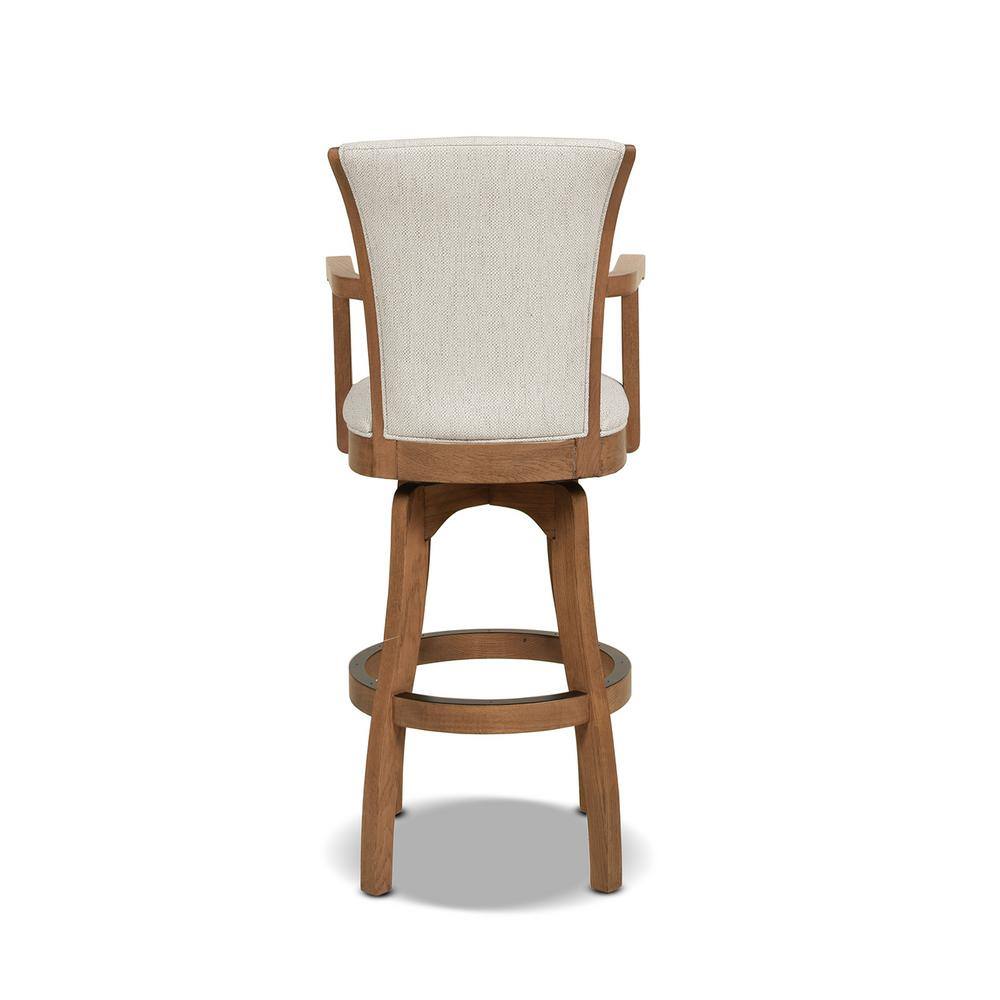 Williams 31'' White Leather Swivel Bar Stool with Oak Armrests