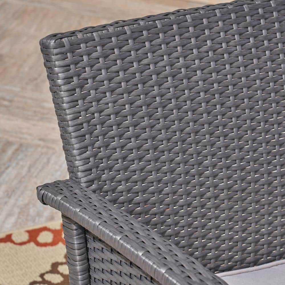 St. Lucia Gray Wicker Outdoor Loveseat with Silver Cushions