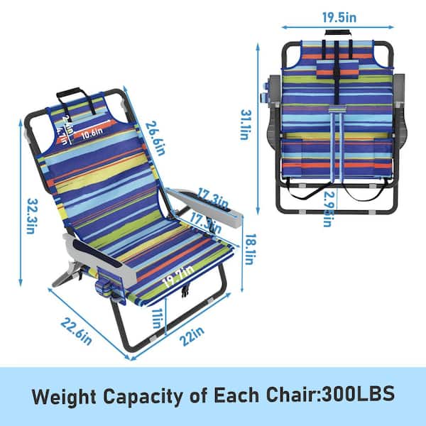 VEIKOUS 5 Position Adjustable Backpack Beach Chair Folding Lounge Chair with Pillow and Storage Bag Multi Color Stripe PG0208 07MC L The Home Depot