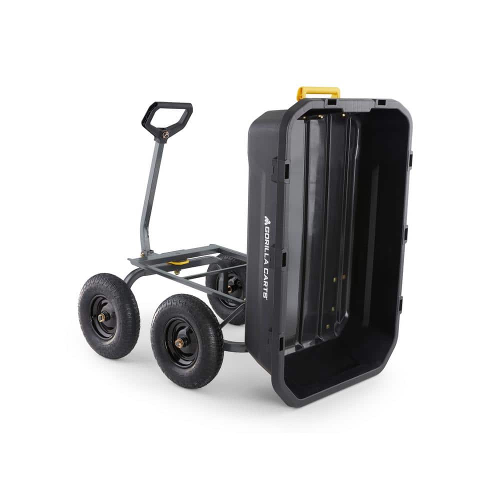 Heavy Duty Black Poly Yard Dump Cart with Pneumatic Tires