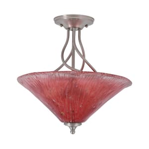 Royale 16 in. Brushed Nickel Semi-Flush with Raspberry Crystal Glass Shade