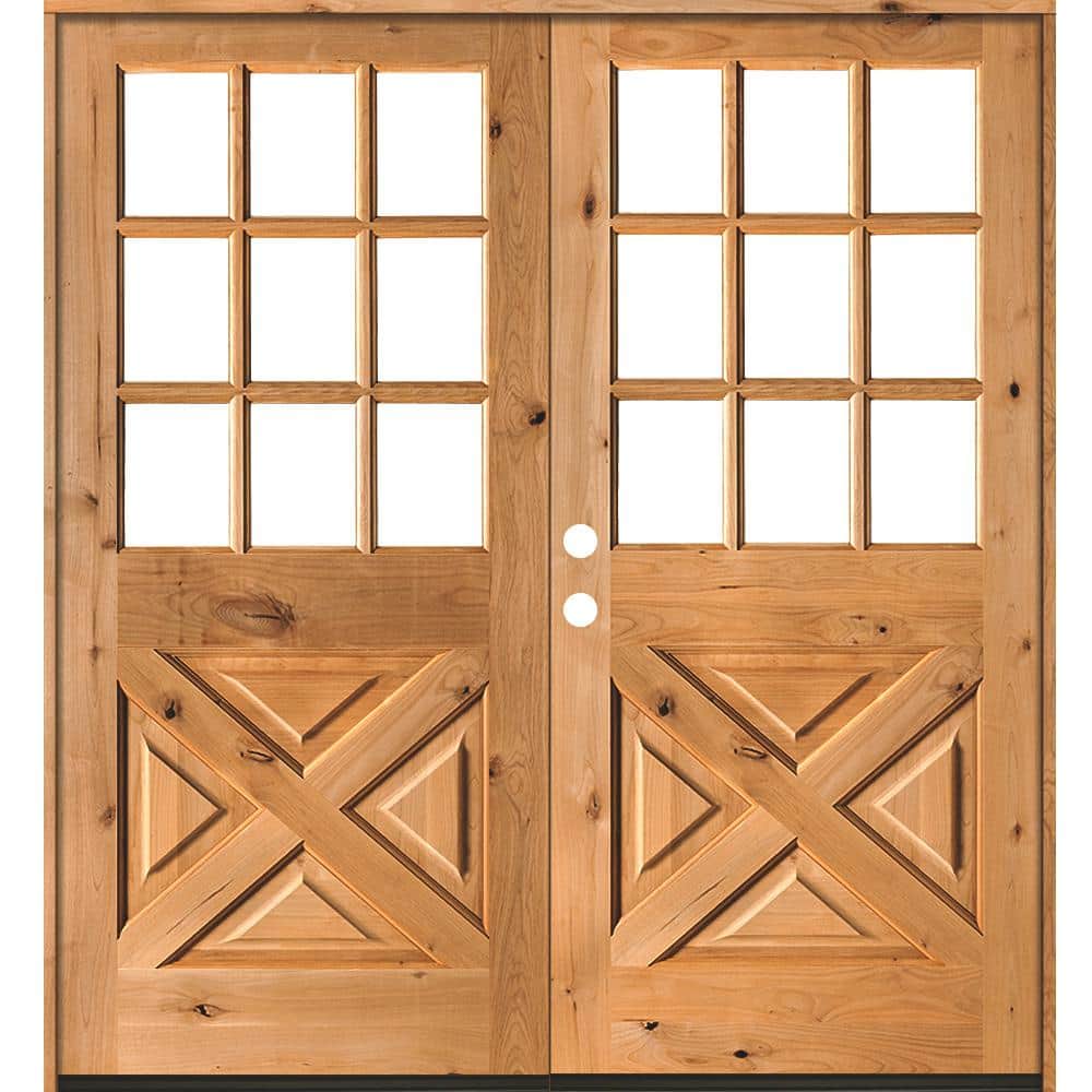 64 in. x 80 in. Knotty Alder 2 Panel Right-Hand/Inswing 1/2 Lite Clear Glass Clear Stain Double Wood Prehung Front Door price history on PriceWatchPro