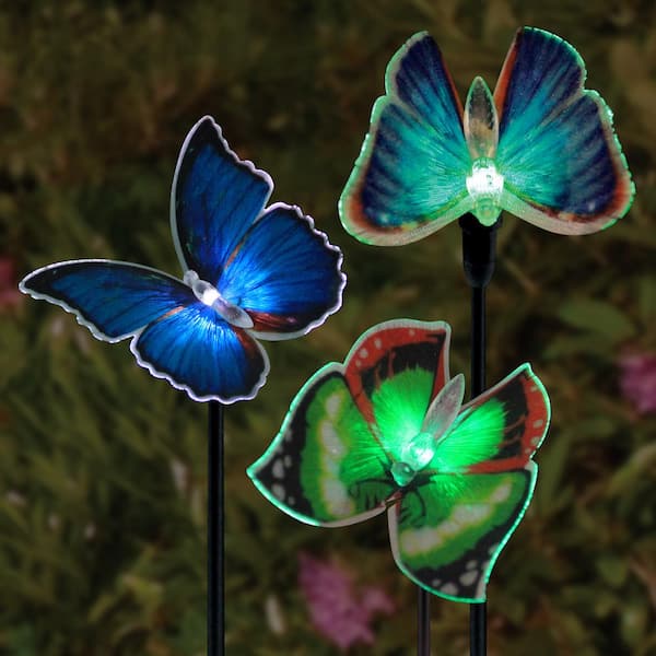 2-Pc Outdoor Solar Decoration Butterfly Garden Stake Color Change LED Light