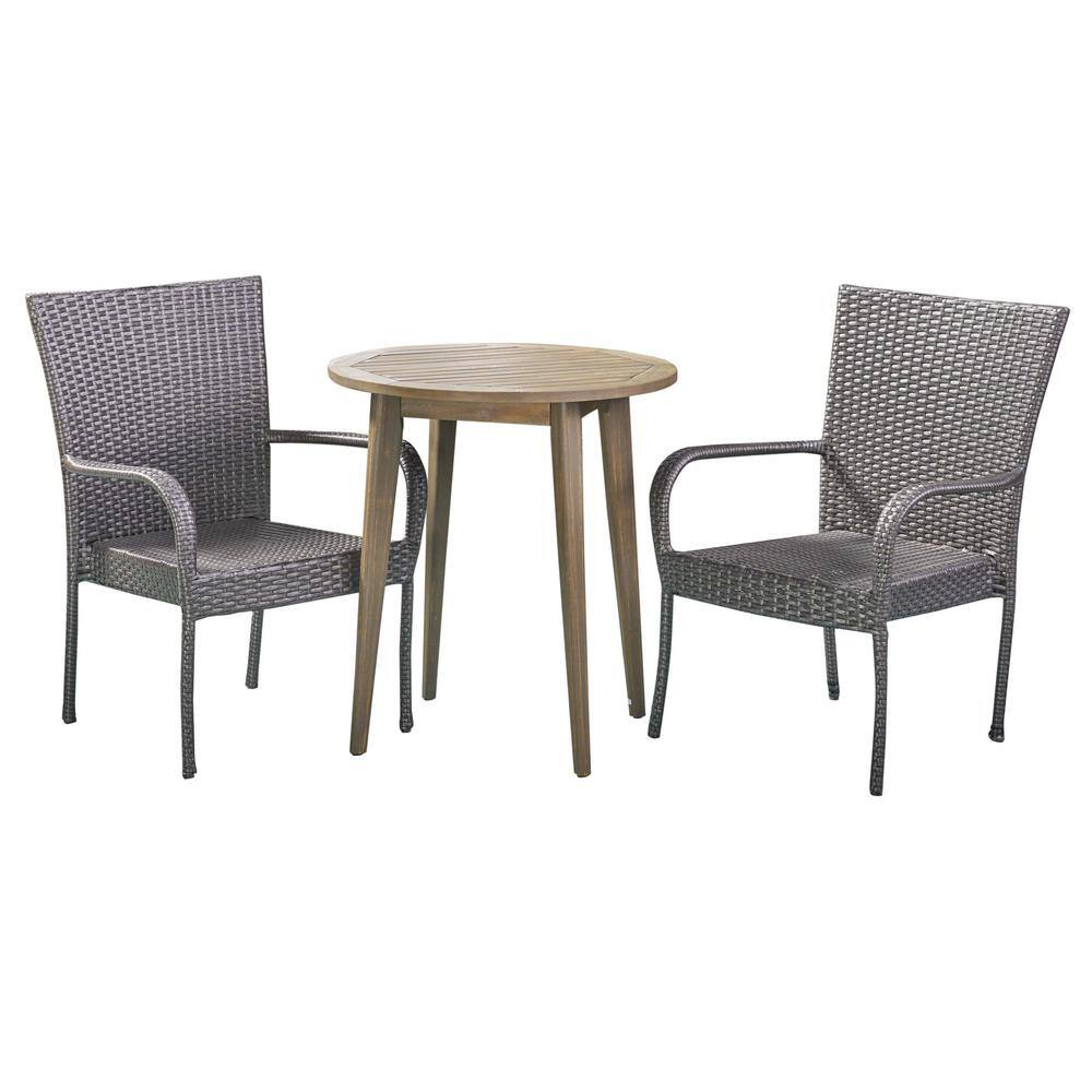 Noble House Linwood Gray 3-Piece Wood and Plastic Outdoor Bistro Set Noble House Linwood Gray 3-Piece Wood and Plastic Outdoor Bistro Set - 2